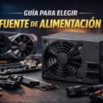 Fuente de alimentación para PC junto a una tarjeta gráfica y componentes internos, imagen representativa de una guía para elegir una PSU adecuada.