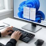 Usuario utilizando atajos de teclado en Windows 11 con Snap Layouts y herramienta de recortes en pantalla