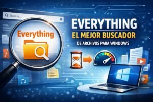 Everything mostrando búsqueda instantánea de archivos en Windows frente al buscador tradicional del sistema.