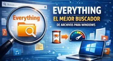 Everything mostrando búsqueda instantánea de archivos en Windows frente al buscador tradicional del sistema.