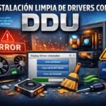 Instalación limpia de drivers con DDU en Windows eliminando conflictos gráficos de la tarjeta gráfica.