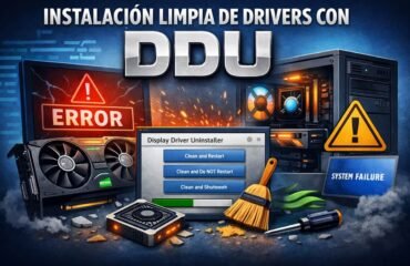 Instalación limpia de drivers con DDU en Windows eliminando conflictos gráficos de la tarjeta gráfica.
