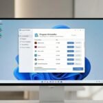 Captura de pantalla de un monitor con Windows 11 mostrando una interfaz de una aplicación de desinstalador de programas, con una lista de software instalado y un proceso de eliminación en curso.
