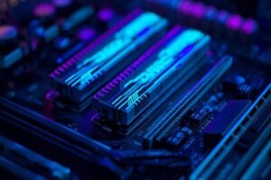 Módulos de memoria RAM instalados en una placa base de ordenador moderno