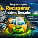 Ilustración representativa de software de recuperación de archivos borrados en un ordenador con escaneo activo de datos