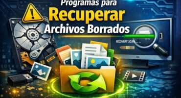 Ilustración representativa de software de recuperación de archivos borrados en un ordenador con escaneo activo de datos