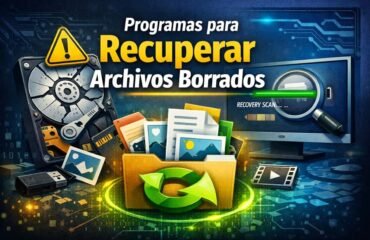 Ilustración representativa de software de recuperación de archivos borrados en un ordenador con escaneo activo de datos