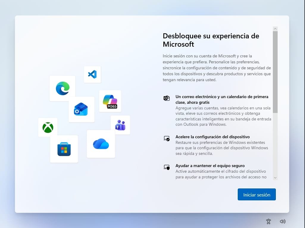 Desbloquee su experiencia de Microsoft" en Windows 11, donde se debe aplicar el truco de desconexión de internet para habilitar la cuenta local.