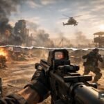 Ejemplo visual de screen tearing en un videojuego de acción donde la imagen aparece dividida horizontalmente por falta de sincronización entre GPU y monitor