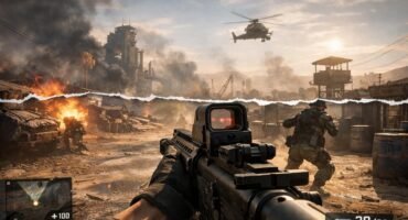 Ejemplo visual de screen tearing en un videojuego de acción donde la imagen aparece dividida horizontalmente por falta de sincronización entre GPU y monitor