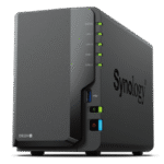 NAS Synology DiskStation DS224+ de 2 bahías vista frontal con indicadores LED y puerto USB