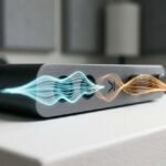 Imagen conceptual de códecs de audio para jugar y streaming con ondas sonoras abstractas.