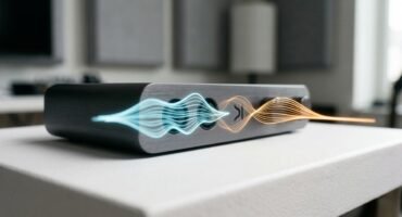 Imagen conceptual de códecs de audio para jugar y streaming con ondas sonoras abstractas.