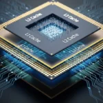 Imagen de un microprocesador con capas que representan diferentes niveles de caché: L1, L2 y L3