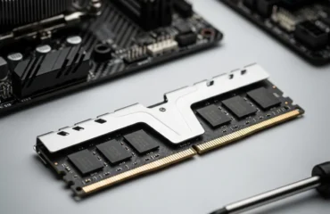 diagnostico-solucion-problemas-ram Módulo de memoria RAM instalado sobre una placa base con herramientas de destornillador al lado.