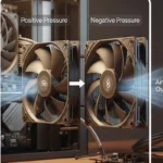 Imagen que muestra la comparación entre la presión positiva y negativa en un sistema de refrigeración con ventiladores de