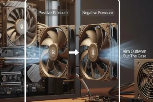 Imagen que muestra la comparación entre la presión positiva y negativa en un sistema de refrigeración con ventiladores de