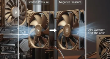 Imagen que muestra la comparación entre la presión positiva y negativa en un sistema de refrigeración con ventiladores de