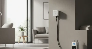 Cargador eléctrico inteligente conectado a una pared en un interior moderno.
