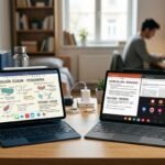 Un iPad y una tablet Android con teclados y lápices ópticos sobre un escritorio de estudio, mostrando apuntes digitales para comparar ambas plataformas.