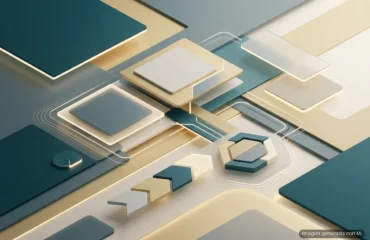 174-plex-actualizar-media-server-desktop-fallos-seguridad Composición abstracta con formas geométricas tridimensionales en tonos azul, crema y gris. Imagen generada con IA.