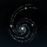 Galaxia espiral con núcleo luminoso central y brazos de estrellas formando anillos concéntricos sobre fondo negro.