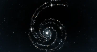 Galaxia espiral con núcleo luminoso central y brazos de estrellas formando anillos concéntricos sobre fondo negro.
