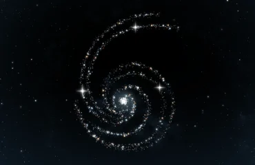 Galaxia espiral con núcleo luminoso central y brazos de estrellas formando anillos concéntricos sobre fondo negro.