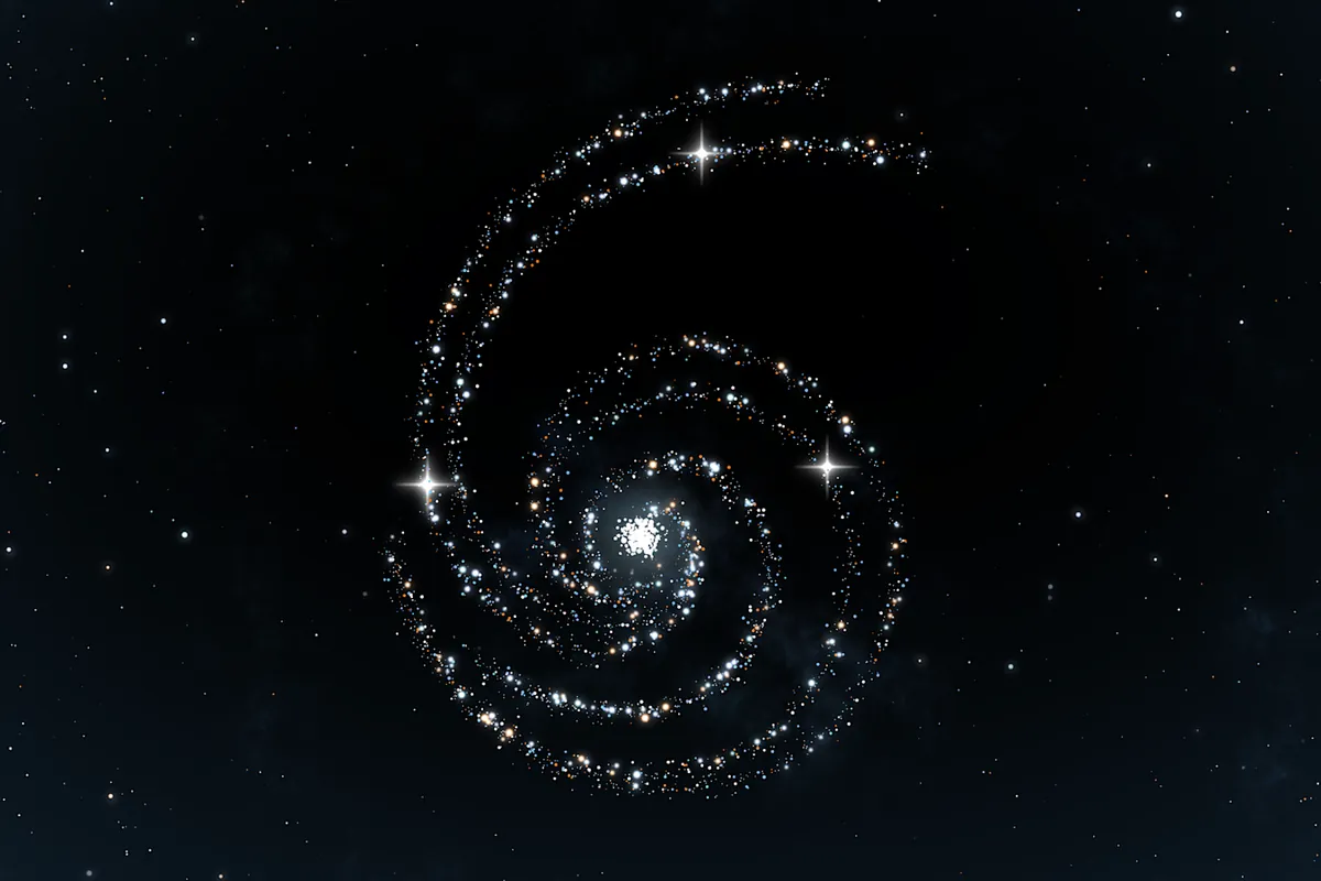 207-openai-gpt-6-astra-lanzamiento-chatgpt Galaxia espiral con núcleo luminoso central y brazos de estrellas formando anillos concéntricos sobre fondo negro.