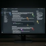 Monitor con página de documentación de software abierta, múltiples cursores de ratón de colores superpuestos sobre el contenido. Imagen generada con IA.