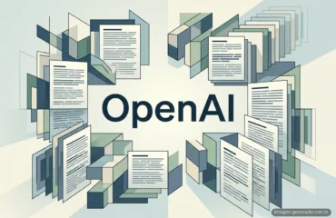 237-openai-admite-no-revelo-secuestro-wiki-aleman-agentes El nombre OpenAI en el centro, rodeado de páginas de documento que se multiplican en perspectiva sobre un fondo geométrico. Imagen generada con IA.