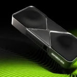 Render oficial de la GeForce RTX 5090 Founders Edition sobre fondo negro y verde