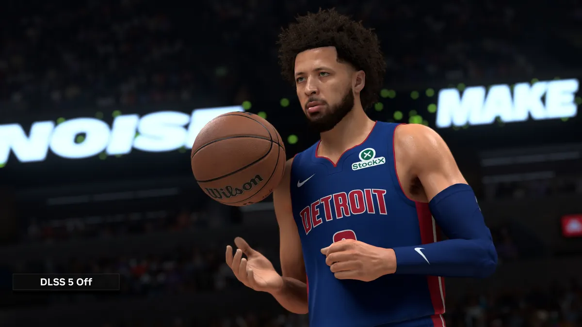 La misma escena de NBA 2K27 con DLSS 5 desactivado, según la comparativa oficial de Nvidia