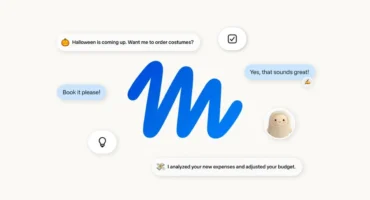 Logotipo de Muse, el agente de IA personal de Meta: una M azul trazada a mano rodeada de burbujas de conversación