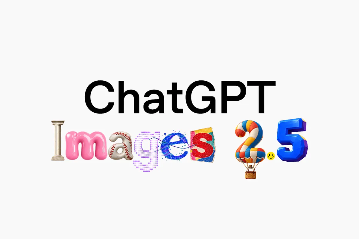 310-chatgpt-images-25-sketch-openai Logotipo de ChatGPT Images 2.5 de OpenAI, con la palabra Images compuesta por letras de materiales distintos y el número 2.5 en globo y bloques de colores