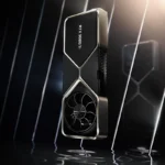 Tarjeta gráfica GeForce RTX 3080 Ti Founders Edition de Nvidia sobre fondo negro