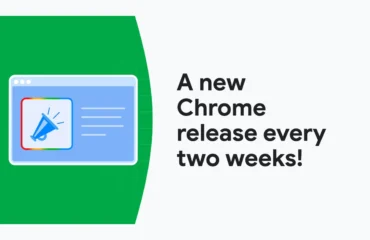 345-chrome-153-arranca-ciclo-actualizaciones-dos-semanas Ilustración oficial de Google: una ventana de Chrome con un megáfono junto al rótulo «A new Chrome release every two weeks».