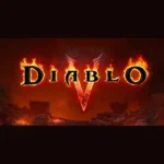 Logotipo de Diablo V en llamas sobre un Santuario en ruinas