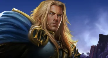Ilustración oficial de Arthas con armadura y capa azul bajo un cielo nocturno, de Warcraft III: Reforged