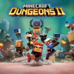 Cartel oficial de Minecraft Dungeons II con su logotipo y un grupo de héroes de bloques luchando contra criaturas de la Sift