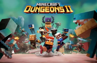 502-minecraft-nintendo-switch-2-27-octubre-2026 Cartel oficial de Minecraft Dungeons II con su logotipo y un grupo de héroes de bloques luchando contra criaturas de la Sift