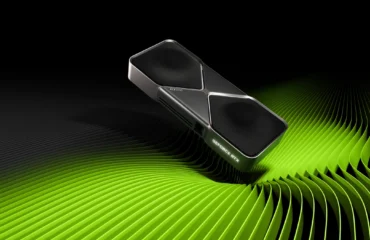 6899-nvidia-rechaza-garantia-rtx-5090-numero-serie-borrado-oficial Tarjeta gráfica GeForce RTX 5090 Founders Edition sobre un fondo negro con ondas verdes