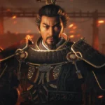 Guerrero con armadura de los Tres Reinos frente a un escenario en llamas en Wo Long 2: Wings of Ember