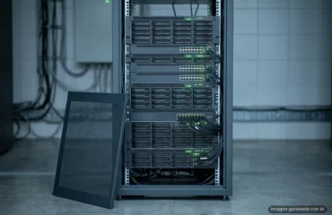 6922-screenconnect-cve-2026-84869-plazo-cisa-vencido Armario rack de servidores con el panel lateral desmontado y apoyado delante, en una sala técnica. Imagen generada con IA.