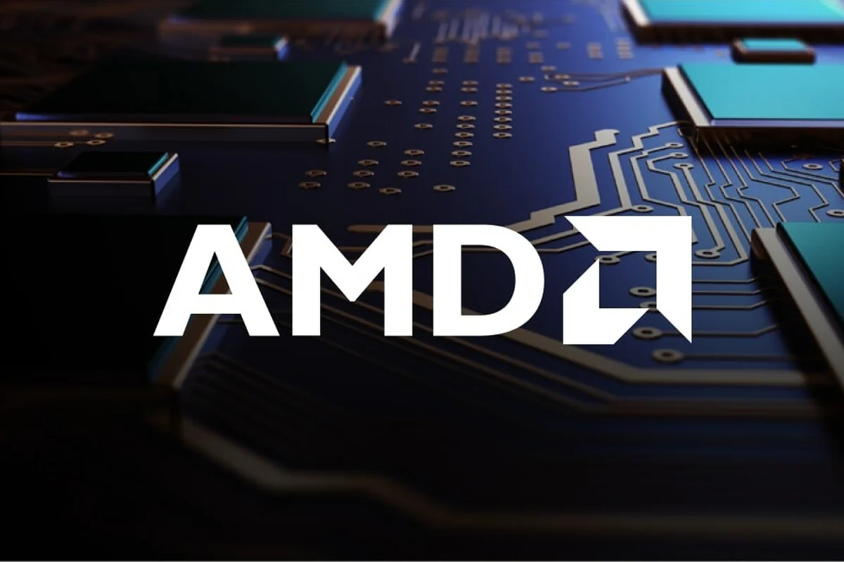 amd-compra-world-labs-fei-fei-li-cientifica-jefe Logotipo de AMD sobre una placa de circuito con chips