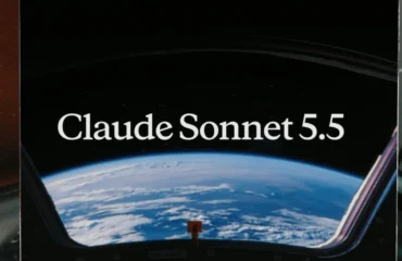 Rótulo de Claude Sonnet 5.5 sobre la Tierra vista desde la ventanilla de una nave espacial
