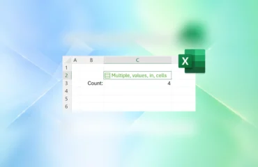 excel-varios-valores-una-celda-listas-arrays Una hoja de Excel con varios valores separados por comas dentro de la celda C2 y el logotipo de Excel a la derecha