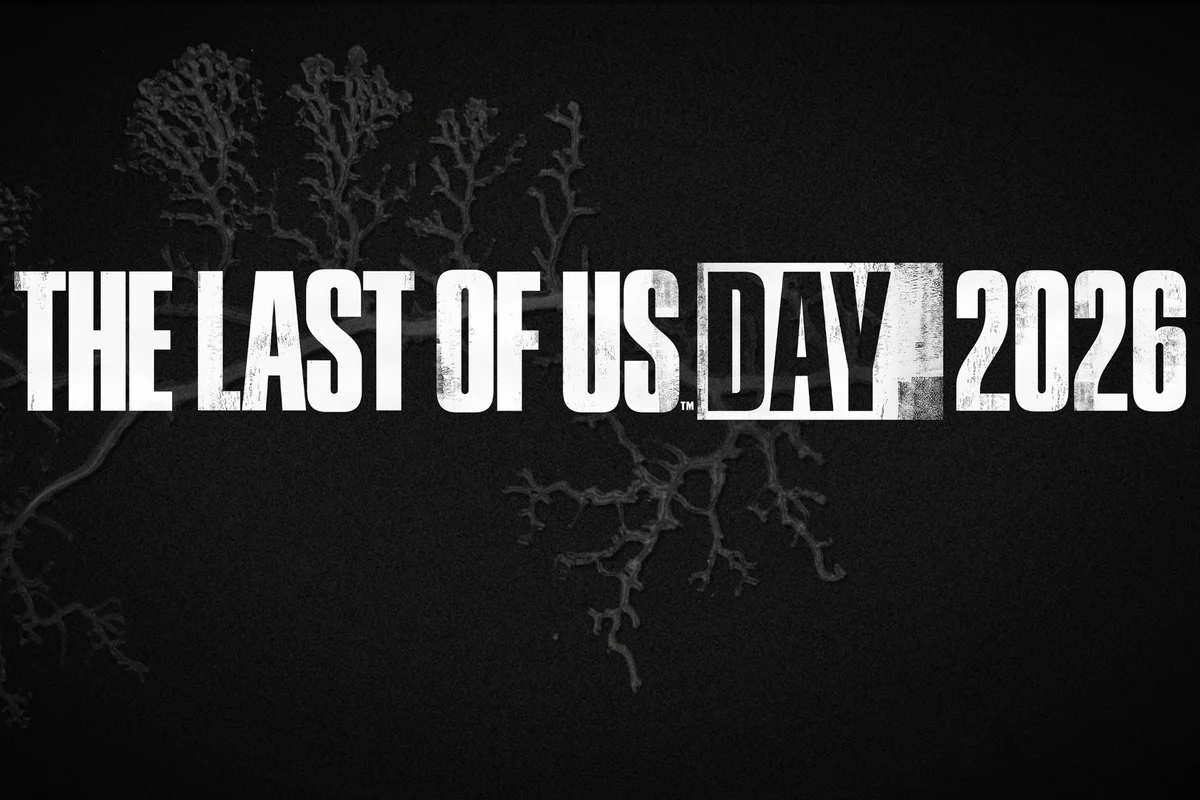 naughty-dog-dos-proyectos-the-last-of-us-intergalactic Logotipo del The Last of Us Day 2026 en letras blancas sobre un fondo negro con ramificaciones grises