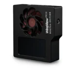 El monitor WireView Pro II Noctua Edition de Thermal Grizzly, una caja negra de aluminio con un ventilador de aspas marrones y una pantalla en el frontal