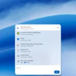 Captura oficial de la nueva búsqueda de Windows sobre el escritorio, con archivos y aplicaciones recientes y una acción para activar No molestar